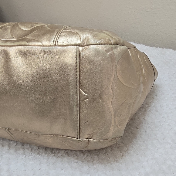 Coach Gold Embossed Signature Leather Tote Bag | Metallic Shoulder Bag - Picture 10 of 10